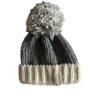 Gelso Bianco Italian Women's Girl's Gray & White This Knit Pom-Pom Beanie Hat